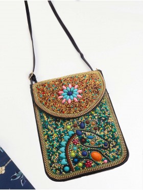 Hand-made Beaded Faux Leather Mini Purse